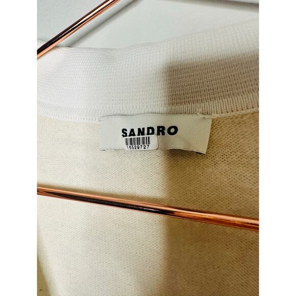 SANDRO Off-White Wool Knit Sequin Collar V-Neck Sweater Size 36 - Picture 8 of 12